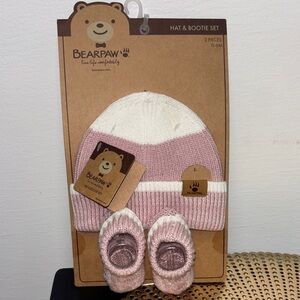 BearPaw Pink and Cream Baby Hat & Bootie Set
